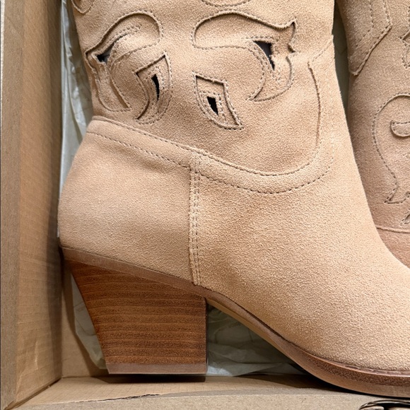 Dolce Vita Beige Suede Cutout Heeled Boots - Picture 2 of 4